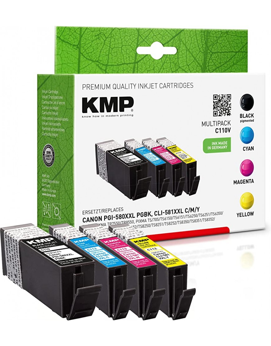 KMP Tintenpatrone für PGI-580 XXL CLI-581 XXL Kompatibel Tintenpatrone Canon PIXMA TS6150 TS8150 Office Druckerzubehör XX-Large Multicolor - BLJPT2A7