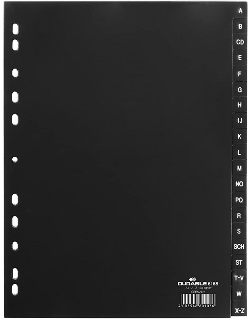 5er Pack Durable 616801 Register PP DIN A4 A-Z 20-teilig DIN A4 A-Z | 5 Stück schwarz - BUZWED98