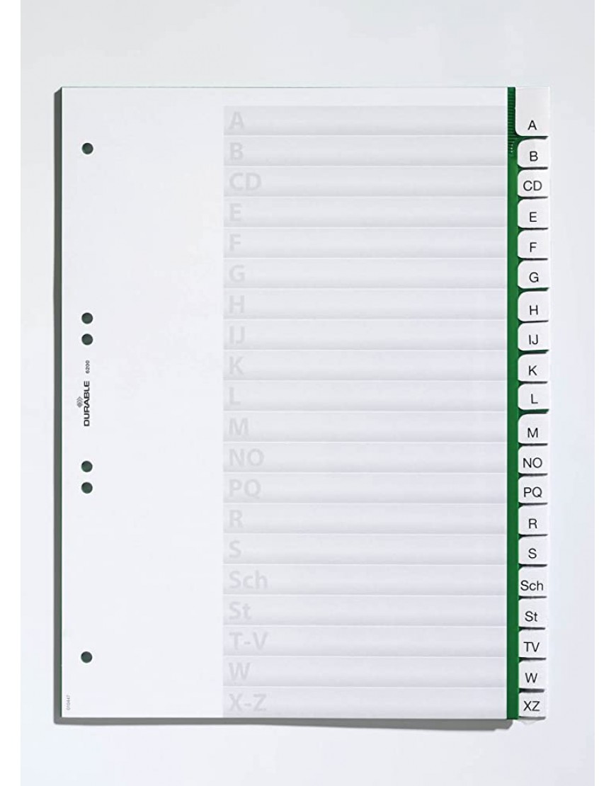 Durable Kunststoffregister A Z A4 hoch volldeckend 20er-Teilung grün 620005 - BHMCDEK8