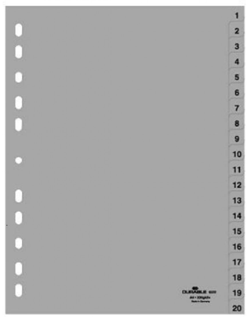 Durable Zahlenregister A4 geprägte Taben 1-20 PP volldeckend 20 Stück grau 652210 - BYSVP4E8