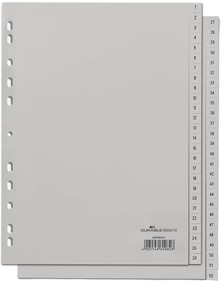 Durable Zahlenregister A4 geprägte Taben 1-52 PP volldeckend 1 Stück grau 650410 - BPLUK76E