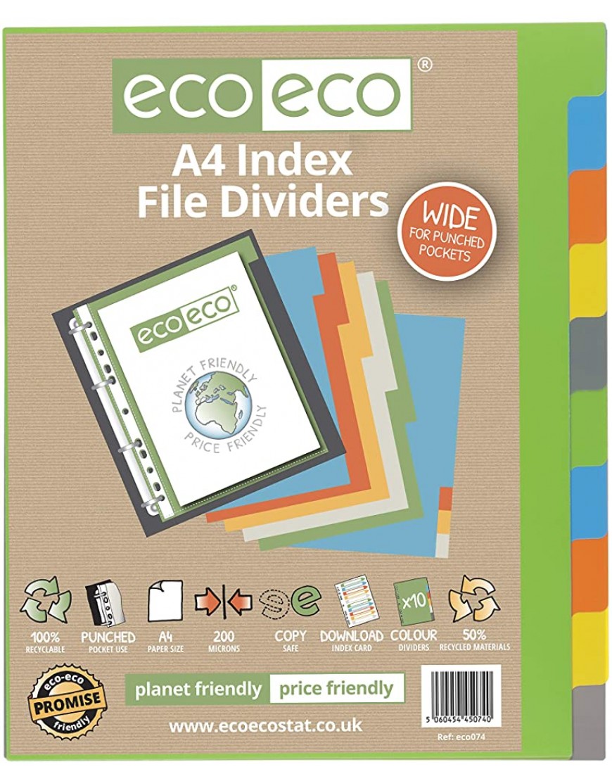 eco-eco A4 50% Recycelt Set 10 Breit Indexdatei Teiler - BRDSUNQM