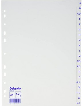 Esselte Register für A4 20 Trennblätter Taben mit alphabetischem Aufdruck A-Z Blau weiß Robuster Kunststoff 100144 - BXLSRJ48