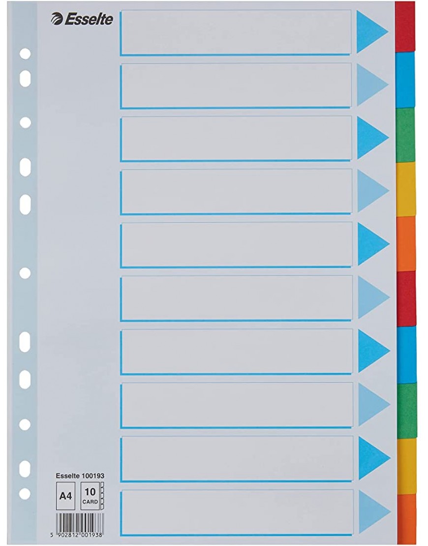 Esselte Register für A4 Deckblatt und 10 Trennblätter mit Taben Blau Mehrfarbig Recyclingkarton 100193 - BADAY671