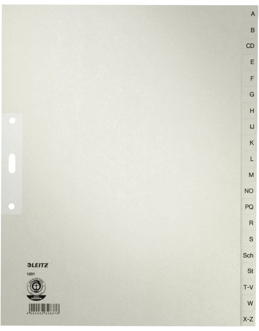 Leitz 12010085 Alphabetic Tab Index Papier-Trennblätter grau – Trennblätter für Ordner Alphabetic Tab Papier grau 100 g m² 240 mm 30 cm - BJWVENW1