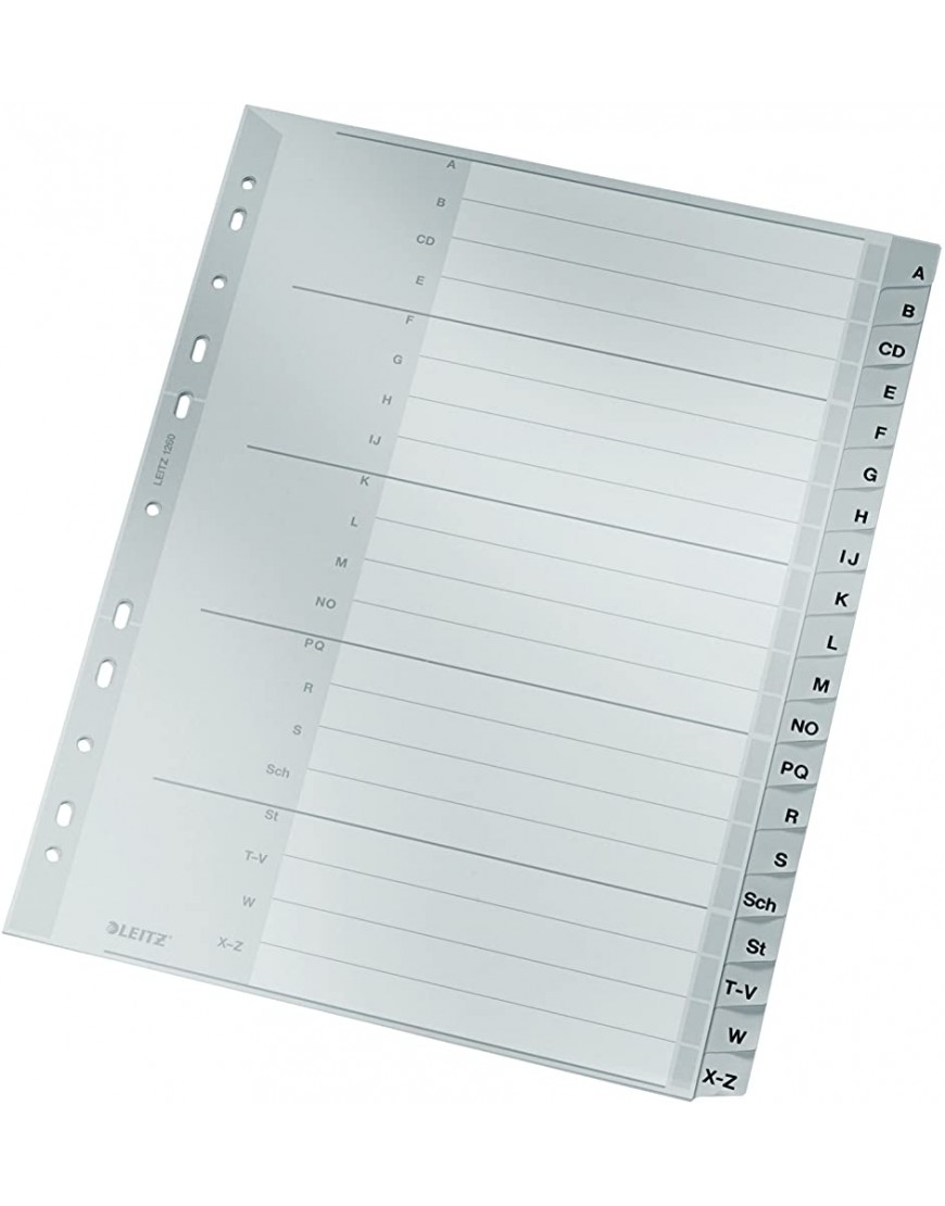 Leitz 1260000 Alphabetic Tab Index Graupappe Register Ordnungsregister Alphabetic tab Index Karton Grau 250 g m² 238 mm 29,7 cm - BAWOTNK2