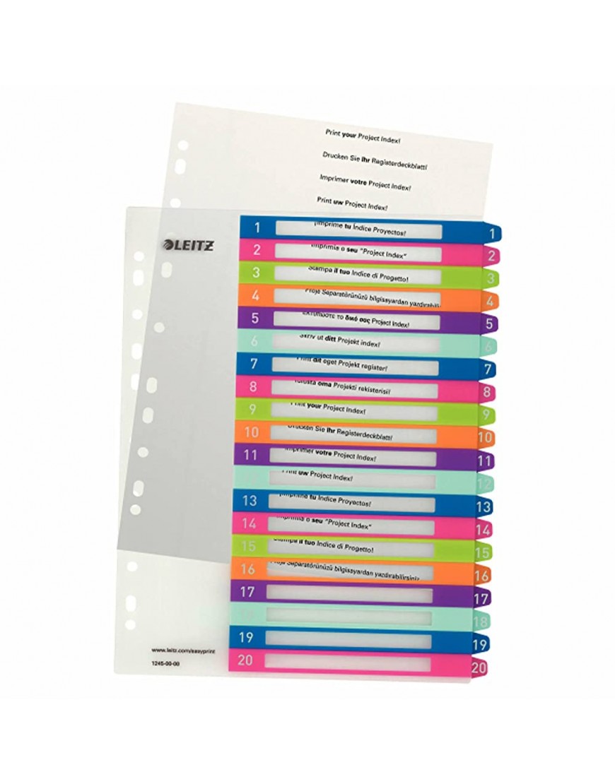 Leitz A4 Register Trennblätter Beschriftbares Deckblatt,WOW Mehrfarbig Zahlen 1-20 | 10er Pack - BTVKP9VA