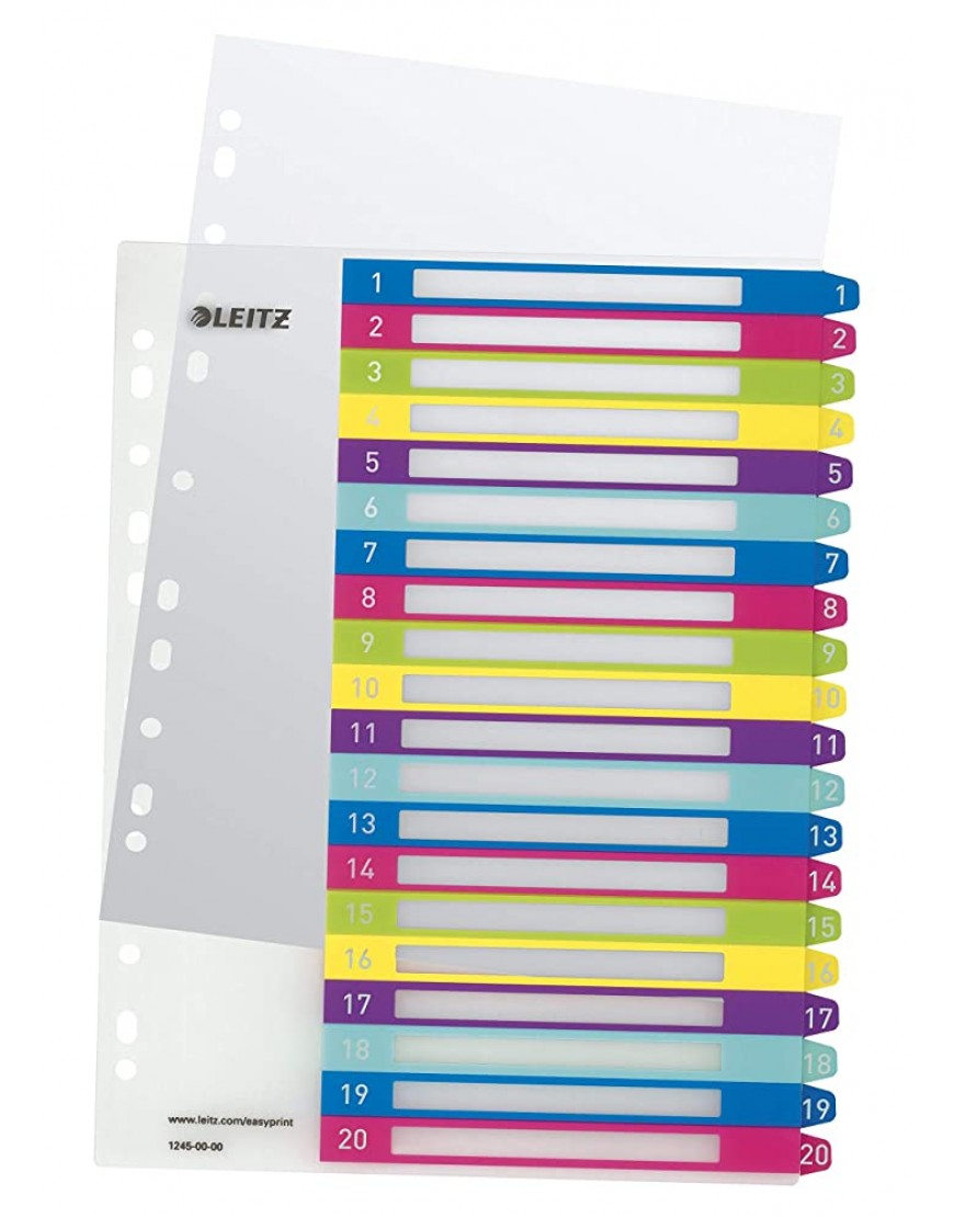 Leitz A4 Register Trennblätter Beschriftbares Deckblatt,WOW Mehrfarbig Zahlen 1-20 | 10er Pack - BTVKP9VA