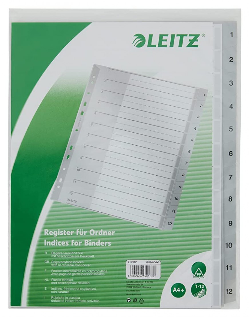 Leitz Plastikregister 1-12 A4 PP 12 Blatt grau - BKQROBVE