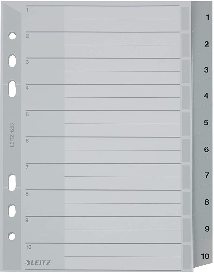 Leitz Register für A5 Deckblatt aus Karton und 10 Trennblätter aus Kunststoff Taben mit Zahlenaufdruck 1-10 Grau 12850000 - BLHTT3K9