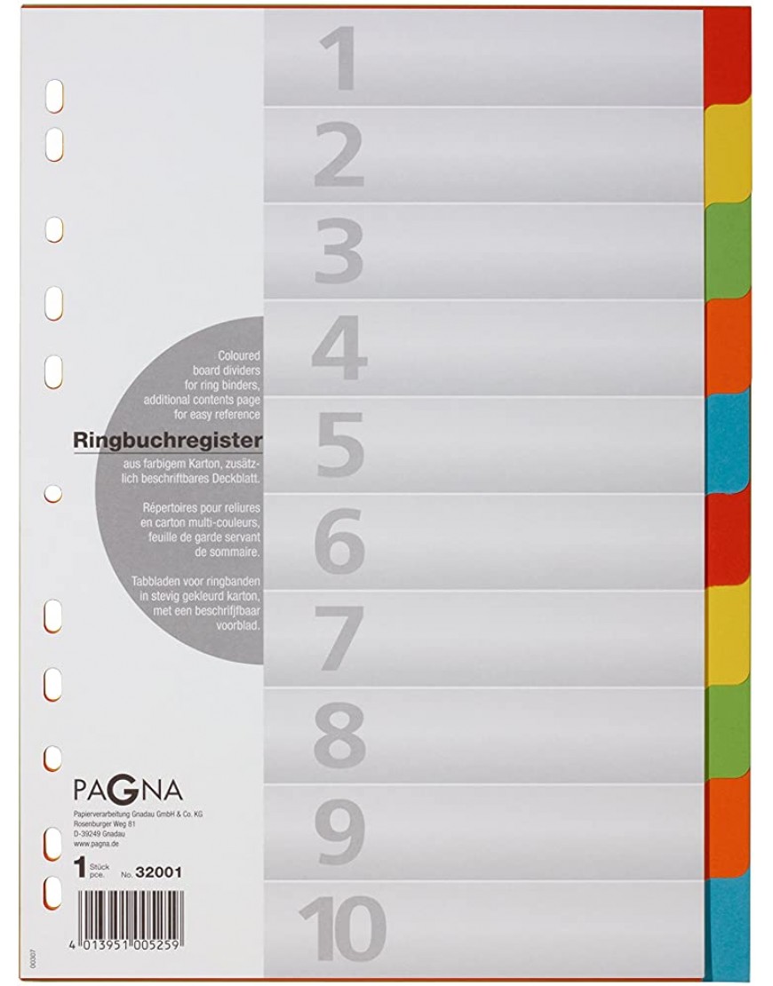 Pagna 32001-20 Register 10-teilig 5-farbig mit Deckblatt aus stabilem RC-Karton 15er Spar-Pack - BOZRJ67W