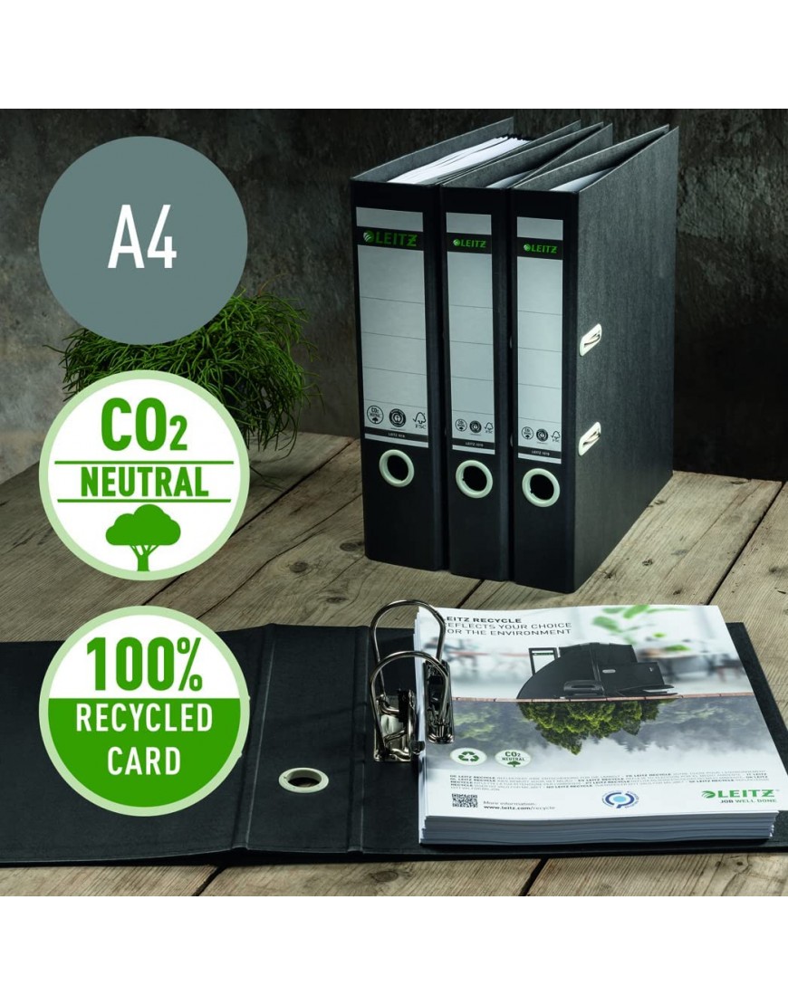 Leitz Qualitäts-Ordner 180° A4 8 cm Rückenbreite 100% recyclebar Klimaneutral Umweltfreundlich Qualitativ hochwertig Recycle-Serie Schwarz 10180095 - BOHIY7KH