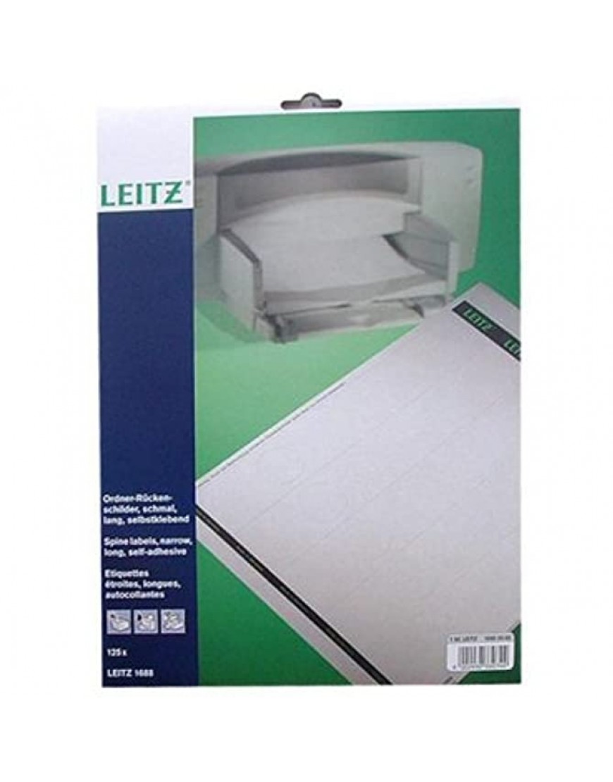 Leitz PC-beschriftbare Rückenschilder selbstklebend für Standard- und Hartpappe-Ordner 125 Stück Langes und schmales Format 39 x 285 mm Papier grau 16880085 - BYEHK3EK