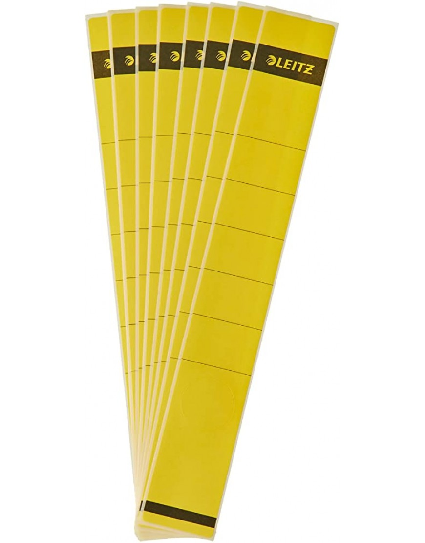Leitz Rückenschild selbstklebend für Standard- und Hartpappe-Ordner 10 Stück 50 mm Rückenbreite Langes und schmales Format 39 x 285 mm Papier gelb 16480015 - BRKDFNDH