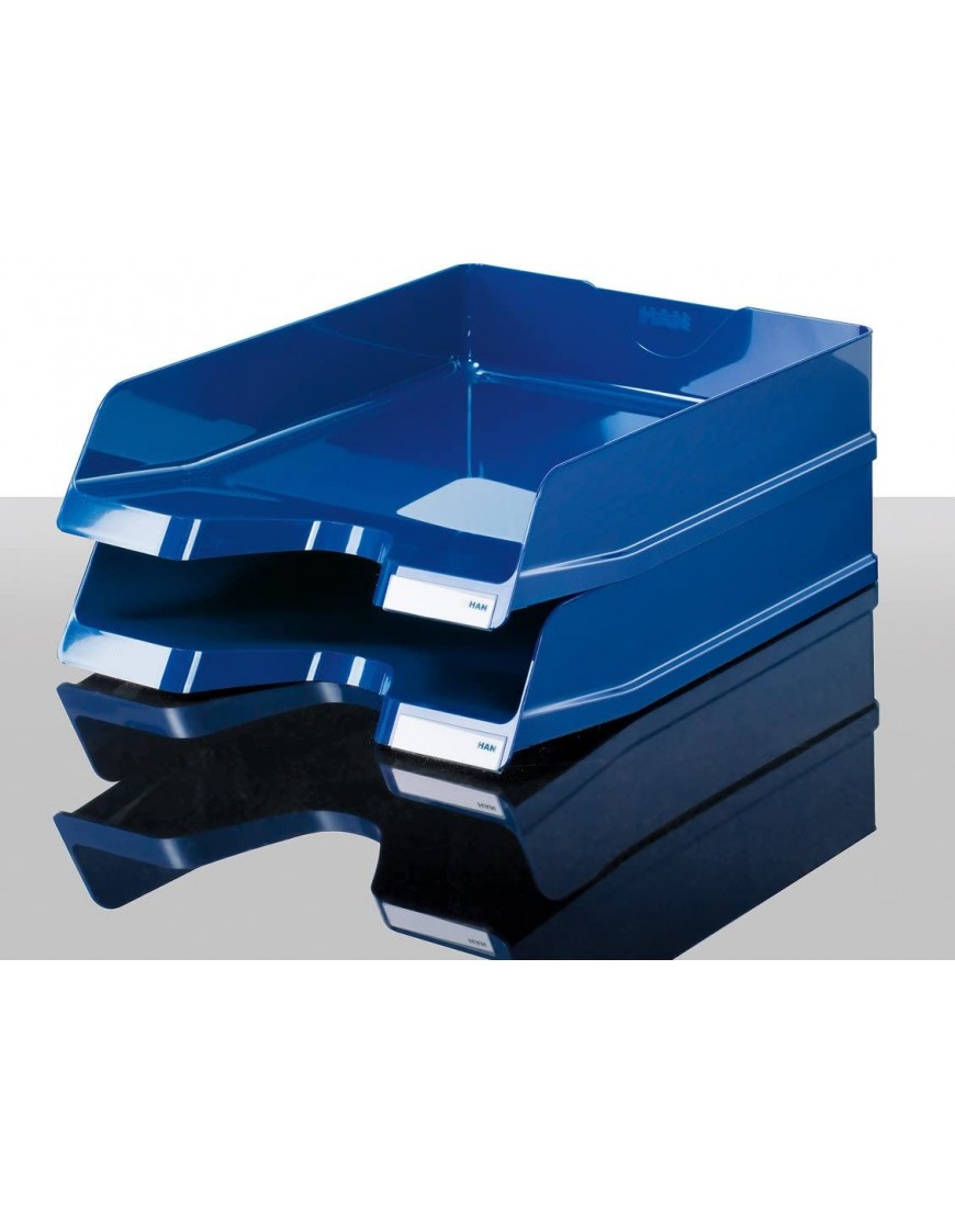 HAN Briefablage VIVA DIN A4 C4 stapelbar mit Clip hochglänzend blau 3 Stück - BJASHE24